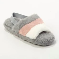 Womens Capelli New York Striped Faux Fur Backstrap Slippers