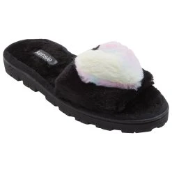 Womens Kensie Faux Fur Slide Slippers With Heart