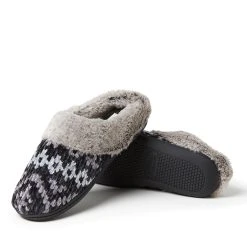 Womens Dearfoams® Print Cani Chenille Clog Slippers - Black