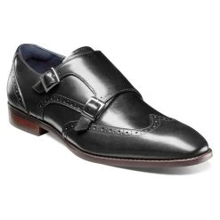 Dress Shoes Mens Stacy Adams Karson Wingtip Double Monk Strap Shoes - Black