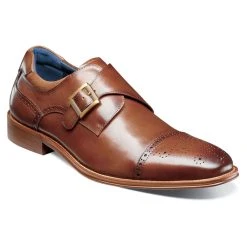Dress Shoes Mens Stacy Adams Mathis Single Monk Strap Oxfords - Cognac
