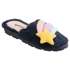 Womens Kensie Faux Fur Slippers - Navy