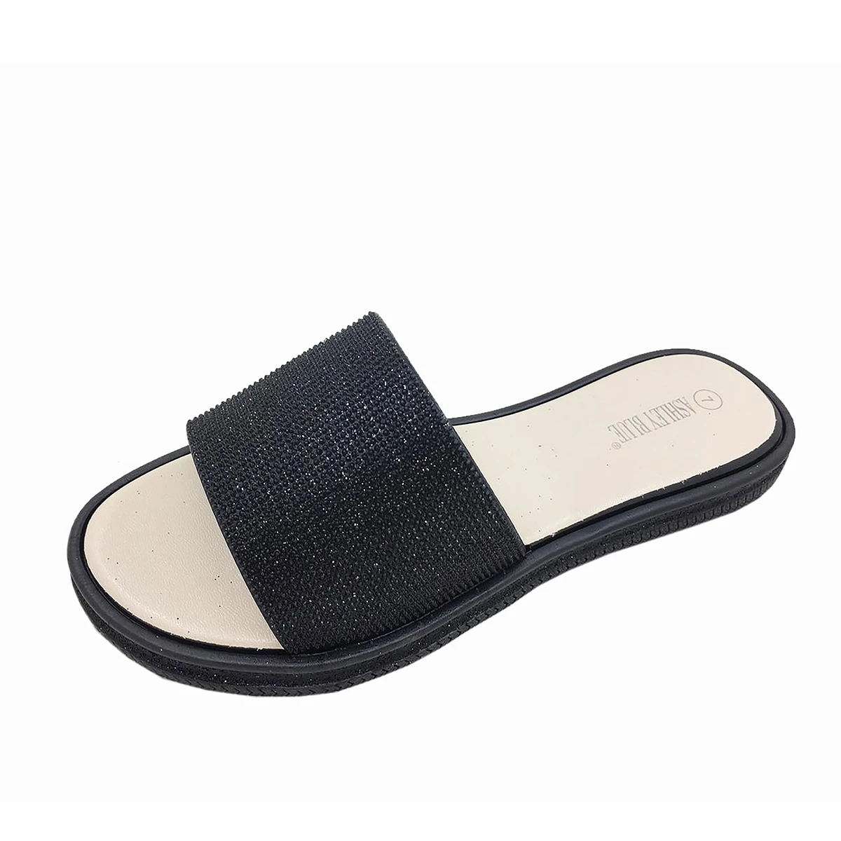 Womens Ashley Blue Rhinestone Slide Sandals