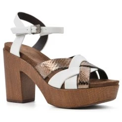 Womens White Mountain Achiever Snake Print Platform Sandals