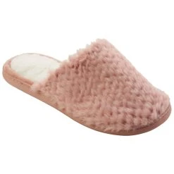 Womens Gold Toe® Embossed Faux Fur Scuff Slippers