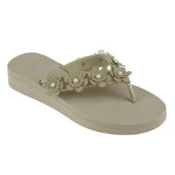 Sandals Womens Capelli New York Flower & Pearl Trim Flip Flops